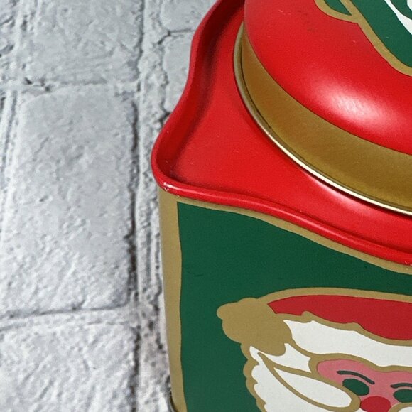Vintage Santa Bell Poinsettia Cube Shaped Christmas metal tin 5” - Picture 11 of 13
